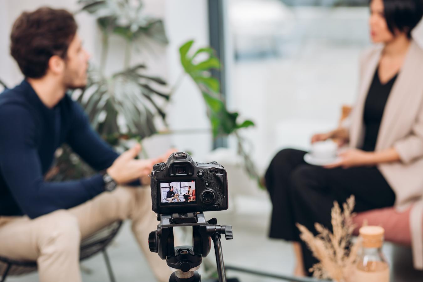 Photo of fireside chat being recorded